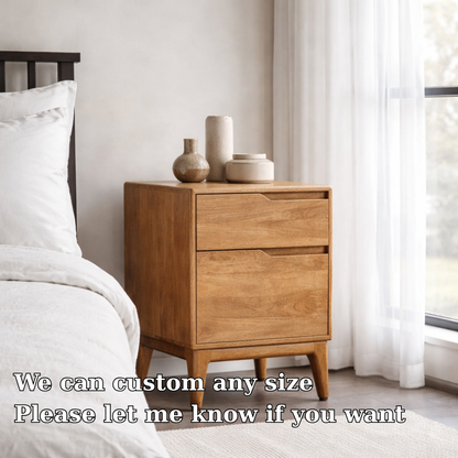 Solid Wood Nightstand with 2 Drawers – Scandinavian Bedside Table