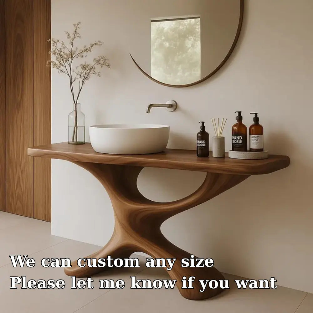Handcrafted Solid Wood Bathroom Vanity with Sculptural Base – Modern Organic Sink Table Kitchnce
