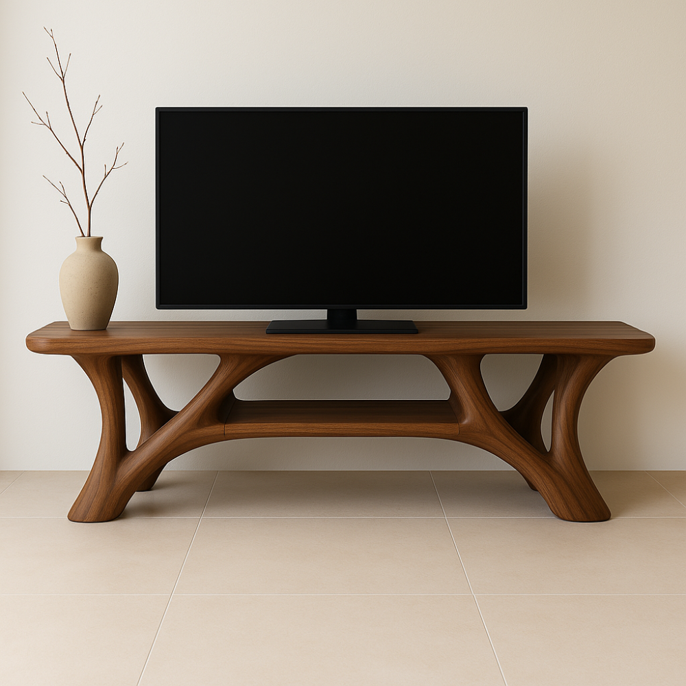 Handcrafted Solid Wood TV Stand – Modern Organic Design with Smooth Sculptural Curves Kitchnce