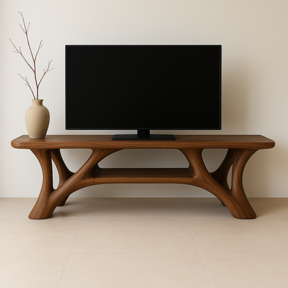 Handcrafted Solid Wood TV Stand – Modern Organic Design with Smooth Sculptural Curves Kitchnce