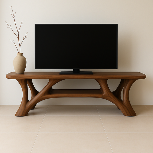 Handcrafted Solid Wood TV Stand – Modern Organic Design with Smooth Sculptural Curves Kitchnce