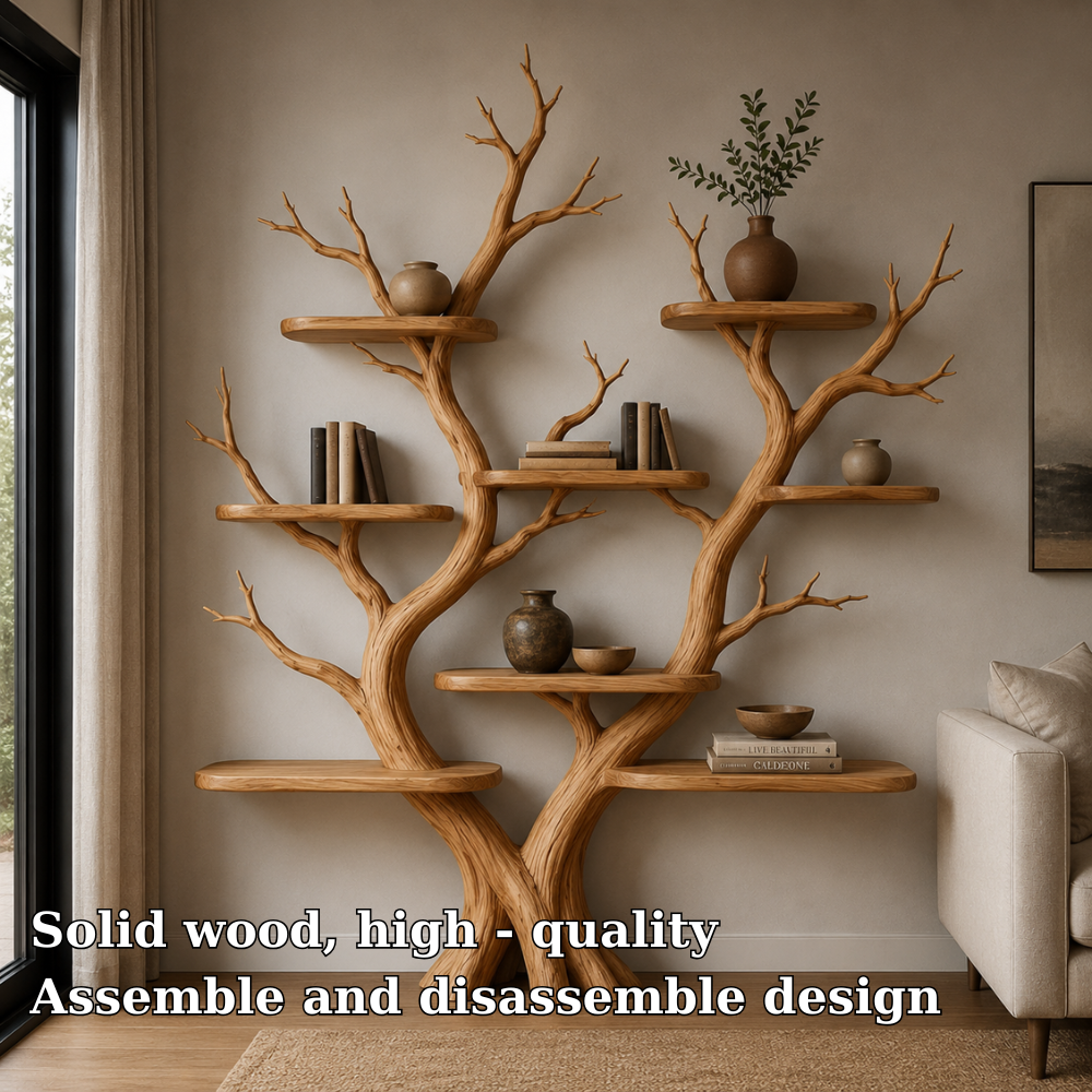 Handcrafted Solid Wood Tree Bookshelf, Organic Freestanding Bookcase & Display Shelf