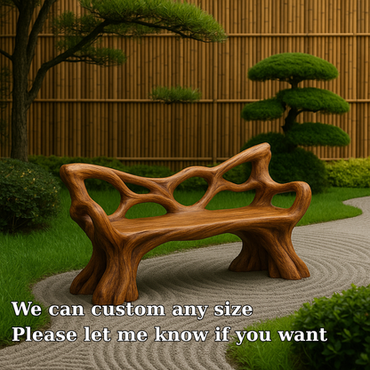 Handcrafted Solid Wood Bench with Backrest – Sculptural Organic Art Furniture for Garden Kitchnce