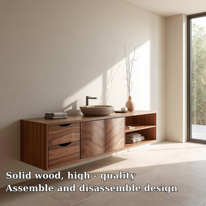 Floating Solid Wood Bathroom Vanity with Storage