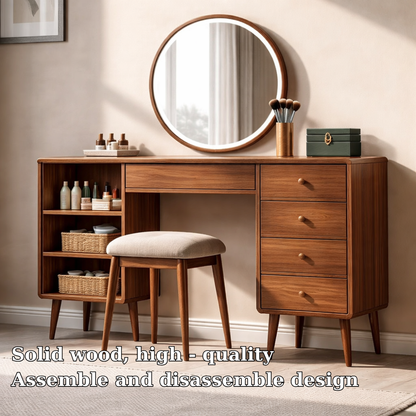 Solid Wood Makeup Vanity with Spacious Storage – Modern Mid-Century Design