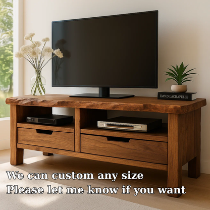 Solid Wood TV Stand with Drawers and Open Shelf Rustic Entertainment Center