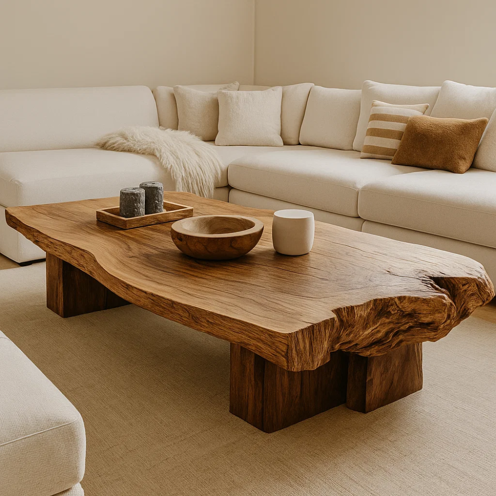 Handcrafted Solid Wood Coffee Table – Live Edge Organic Design for Modern Natural Interiors Kitchnce