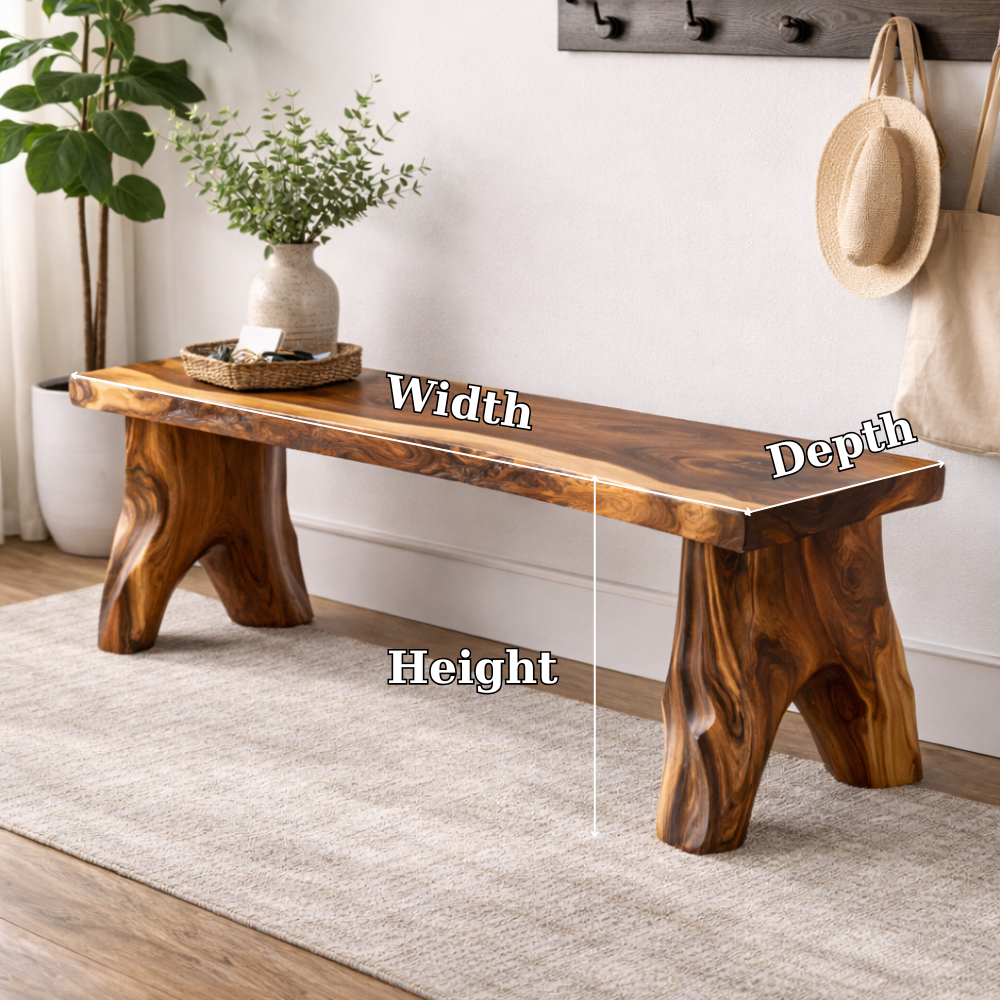 Live Edge Solid Wood Entryway Bench | Organic Design with Unique Legs Kitchnce