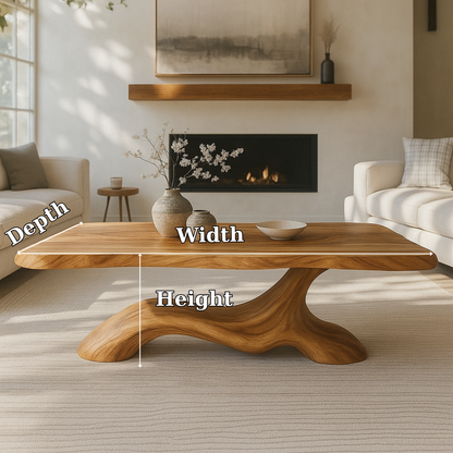 Handcrafted Solid Wood Coffee Table – Modern Sculptural Design with Organic Smooth Flow Kitchnce