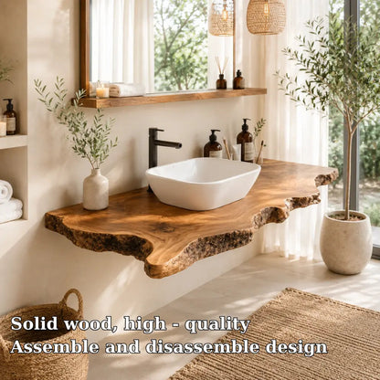 Bark Edge Floating Vanity Shelf | Natural Live Edge Solid Wood Bathroom Kitchnce