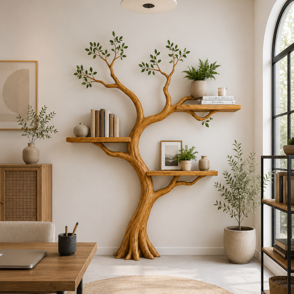 Organic Solid Wood Tree Bookshelf for Modern Home Wall Decor