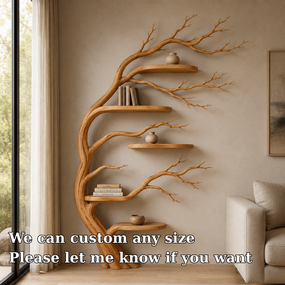 Handcrafted Solid Wood Tree Bookshelf, Organic Wall Shelf