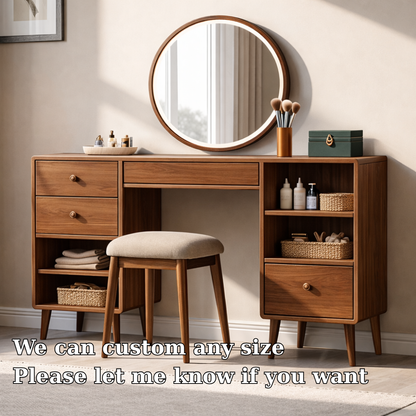 Solid Wood Makeup Vanity with Storage – Modern Mid-Century Design