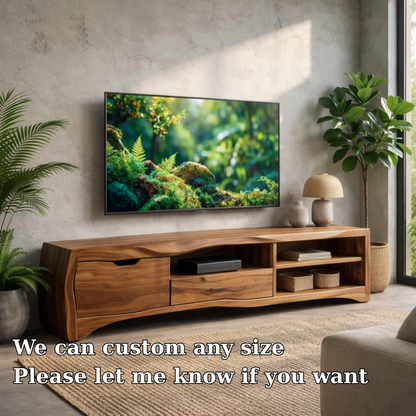 Modern Solid Wood TV Stand with Storage Drawers and Open Shelves – Living Room Media Console Kitchnce