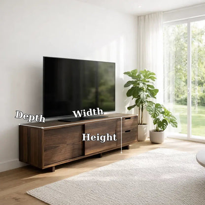 Solid Wood TV Cabinet Modern Minimalist Media Console with Storage Kitchnce