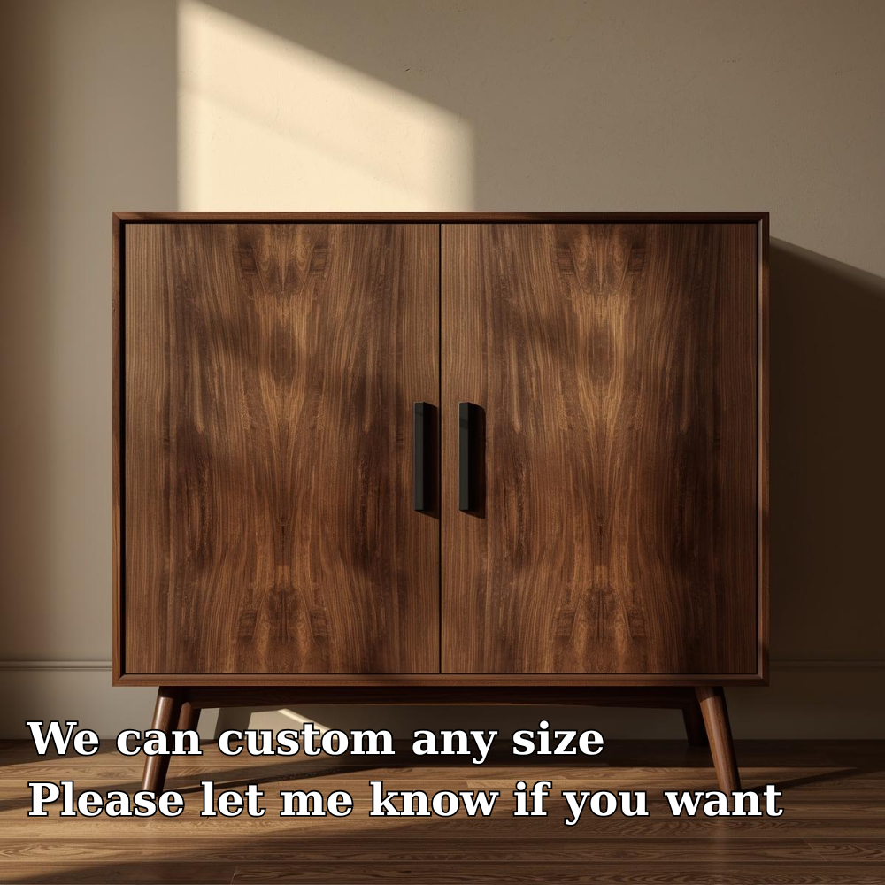 Sleek Walnut Console Cabinet -  Mid-Century Modern Design with Black Handles