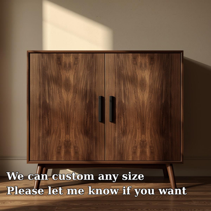 Sleek Walnut Console Cabinet -  Mid-Century Modern Design with Black Handles