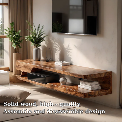 Solid Wood Floating TV Stand Modern Wall Mounted Media Console Shelf