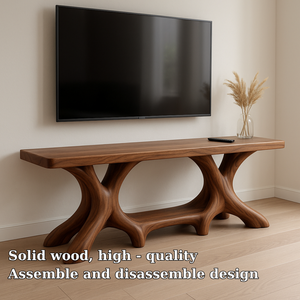 Handcrafted Solid Wood TV Stand – Modern Organic Furniture with Sculptural Curved Base Kitchnce