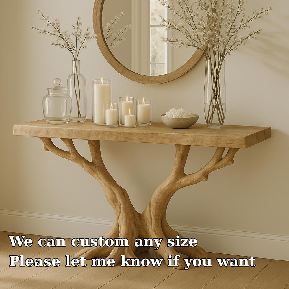 Handcrafted Solid Wood Console Table – Light Oak Organic Tree Branch Design for Modern Homes