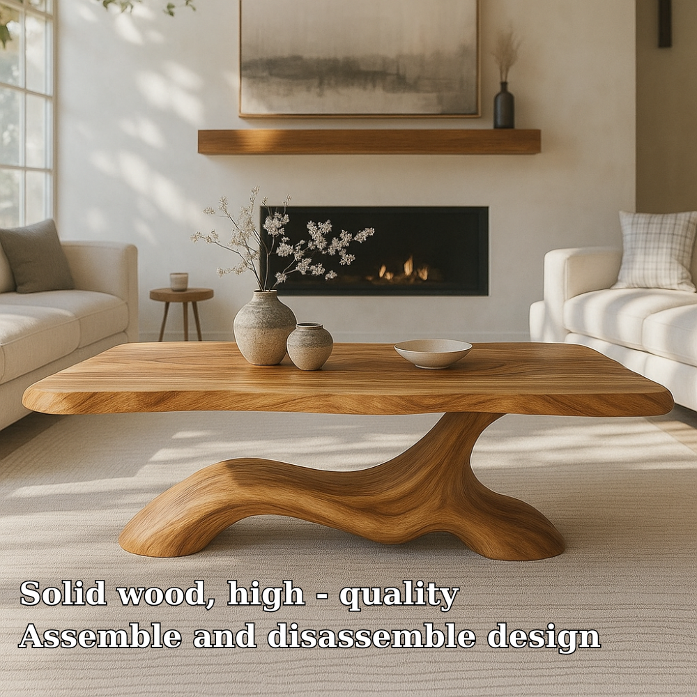 Handcrafted Solid Wood Coffee Table – Modern Sculptural Design with Organic Smooth Flow Kitchnce
