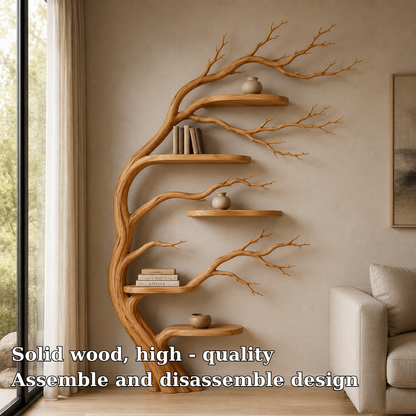 Handcrafted Solid Wood Tree Bookshelf, Organic Wall Shelf