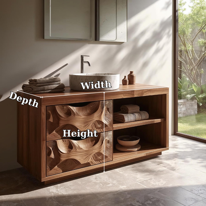 Carved Solid Wood Bathroom Vanity with Storage – Modern Wall-Mounted Unit