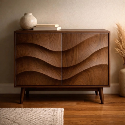 Wave-Design Solid Wood Console Cabinet - Mid-Century Modern Storage
