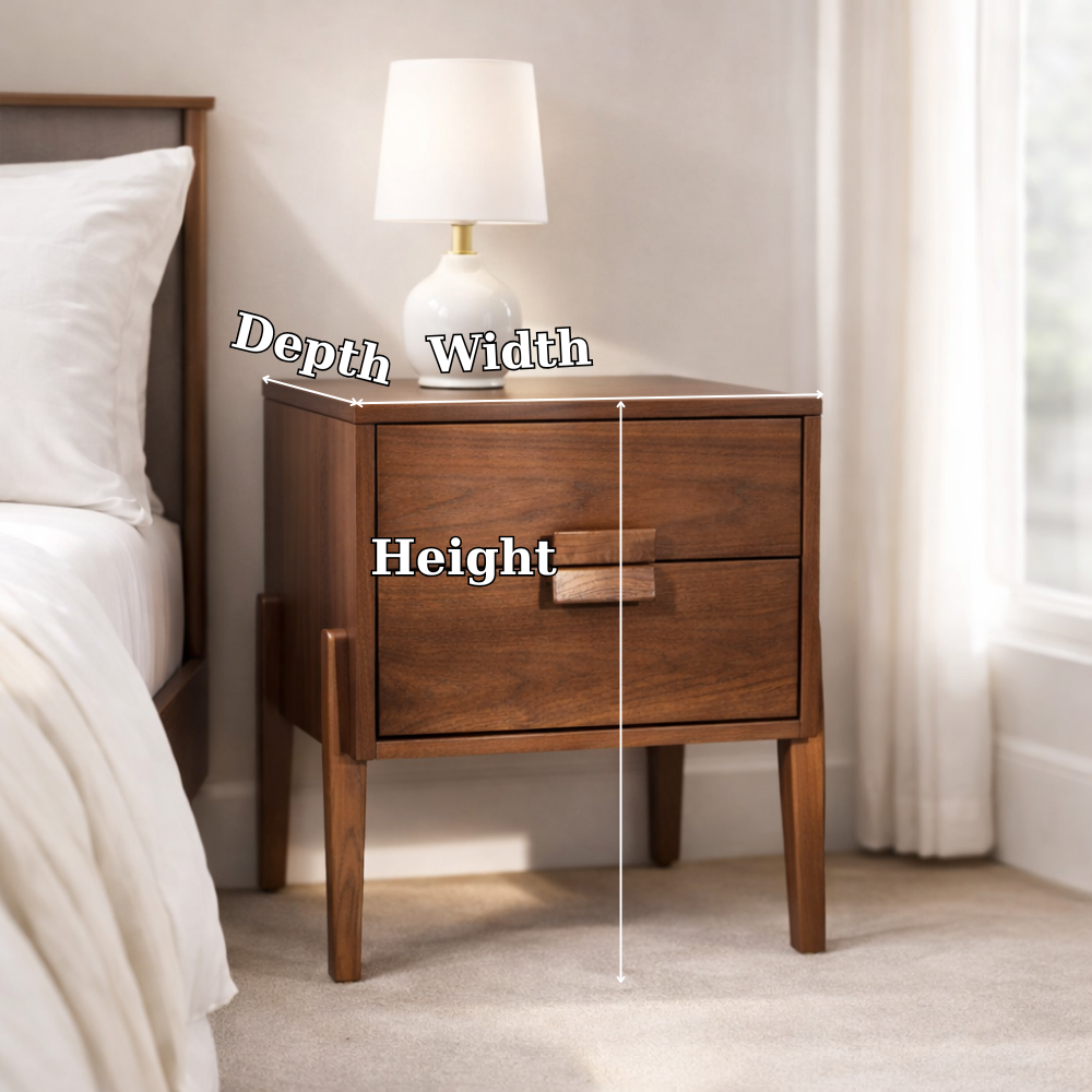 Solid Wood Nightstand with 2 Drawers – Minimalist Modern Bedside Table