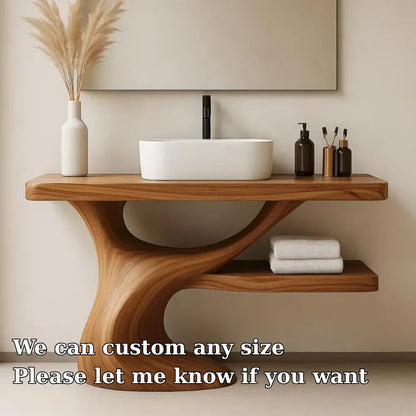 Handcrafted Solid Wood Bathroom Vanity with Curved Organic Base – Modern Minimalist Design Kitchnce