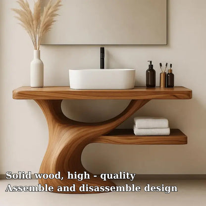 Handcrafted Solid Wood Bathroom Vanity with Curved Organic Base – Modern Minimalist Design Kitchnce