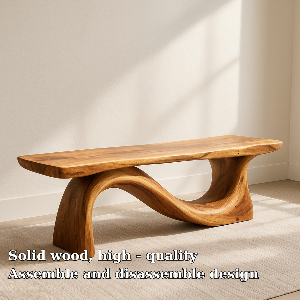 Handcrafted Solid Wood Bench – Sculptural Organic Design with Natural Flowing Curves Kitchnce