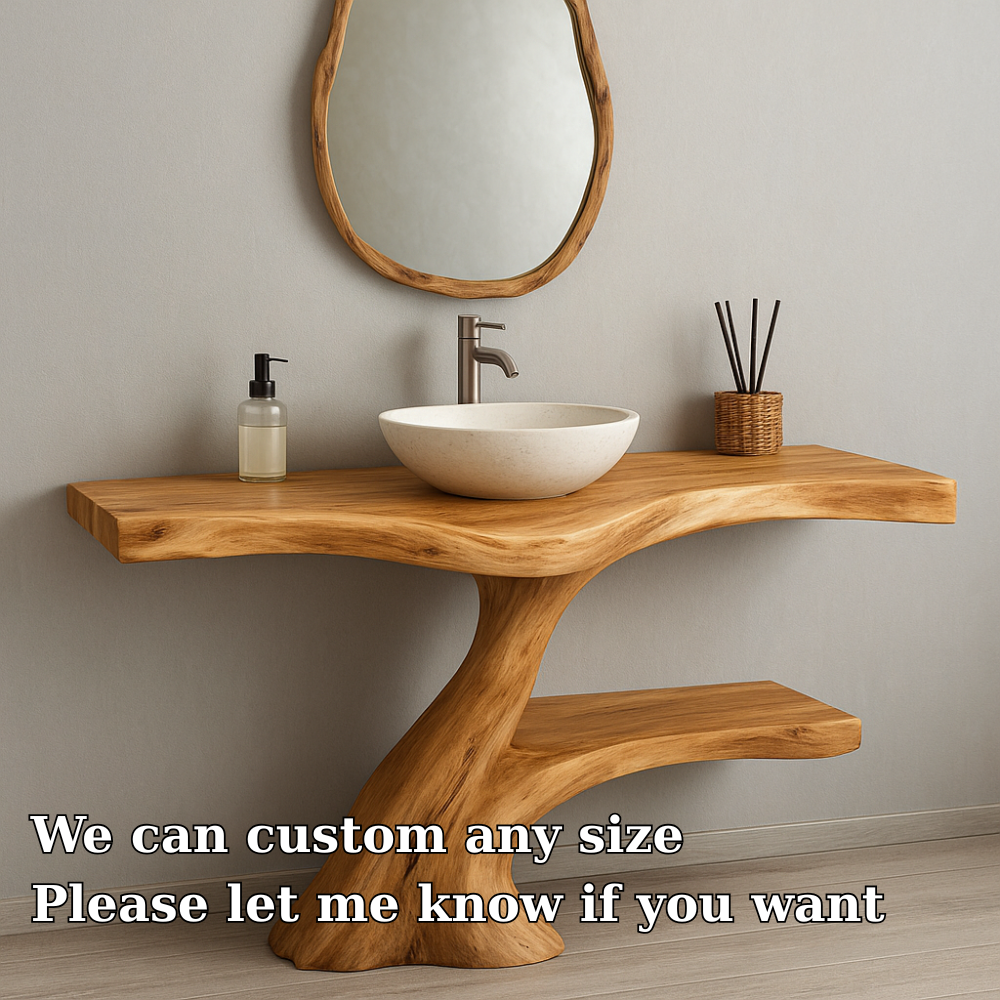 Handcrafted Solid Wood Bathroom Vanity – Organic Modern Design with Natural Live Edge Kitchnce