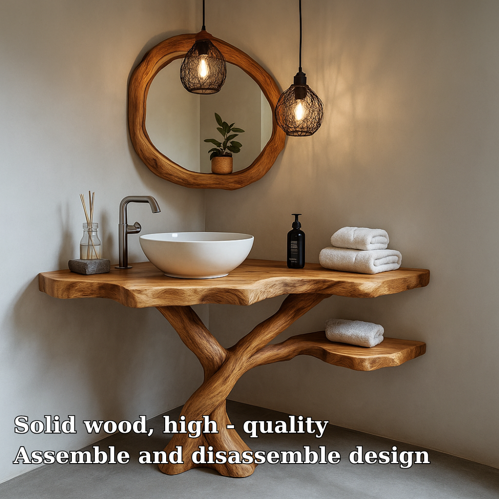 Handcrafted Solid Wood Bathroom Vanity – Artistic Live Edge Design for Modern Natural Spaces Kitchnce