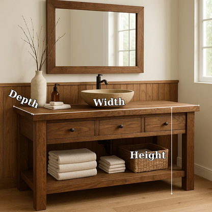 Rustic Solid Wood Bathroom Vanity with Vessel Sink – Modern Design with Storage Kitchnce