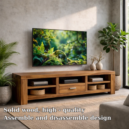 Solid Wood TV Stand with Open Shelves and Drawer – Modern Living Room Media Console Kitchnce