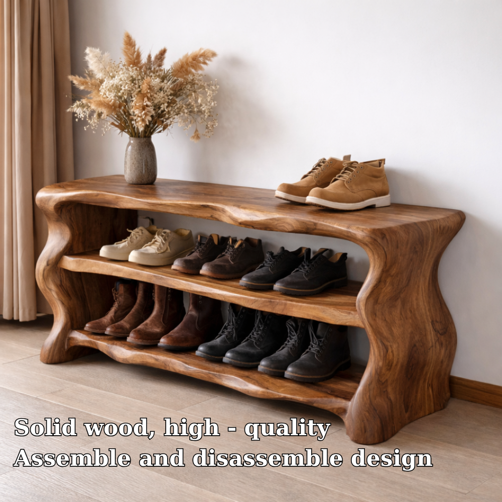 Solid Wood Entryway Bench with Shoe Storage – Rustic Live Edge Shoe Rack Bench Kitchnce