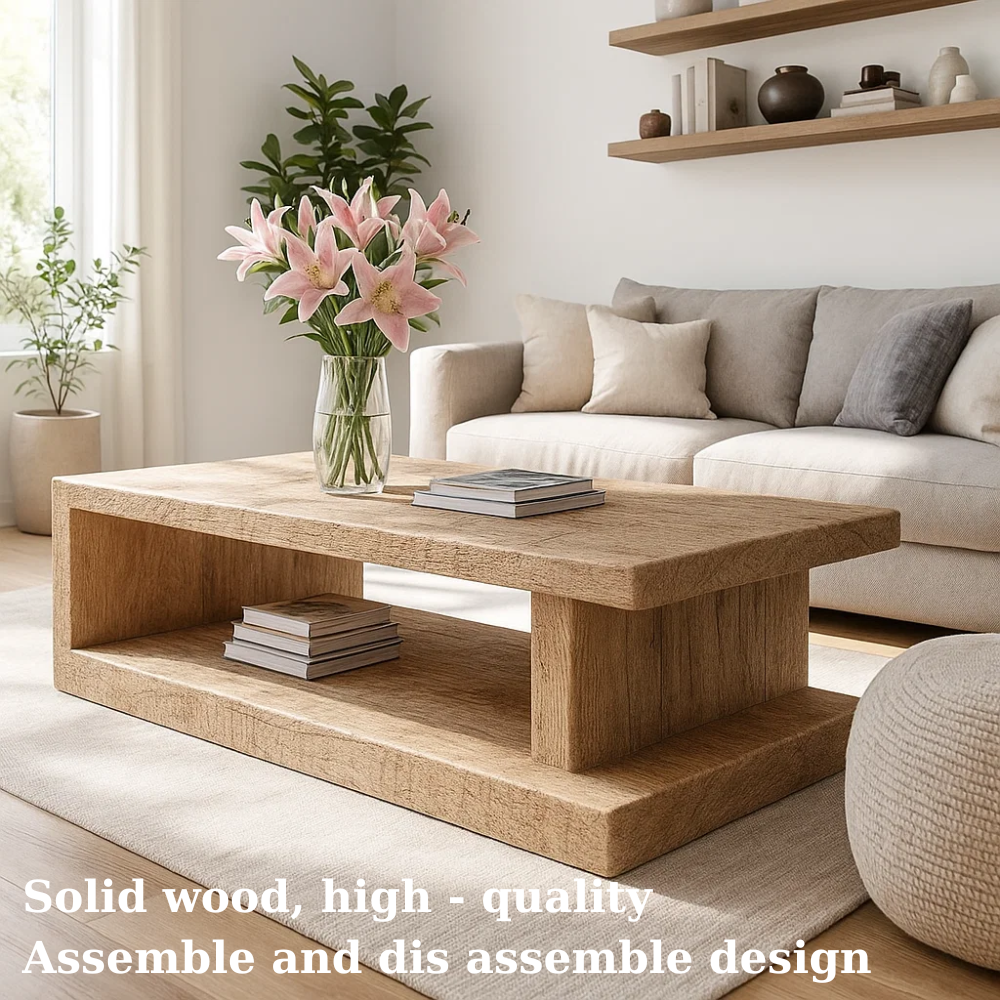 Handcrafted Solid Wood Coffee Table – Minimalist Design with Open Storage for Modern Living Kitchnce