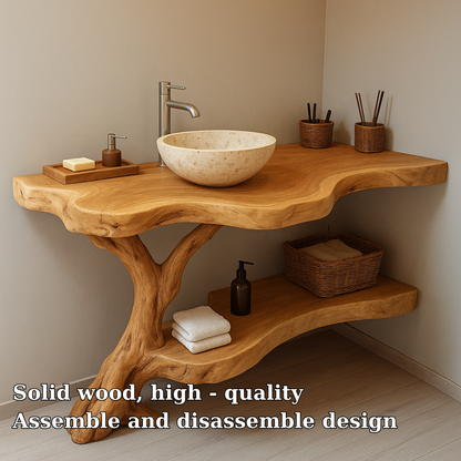 Handcrafted Solid Wood Bathroom Vanity – Organic Live Edge Design with Natural Tree Form Kitchnce