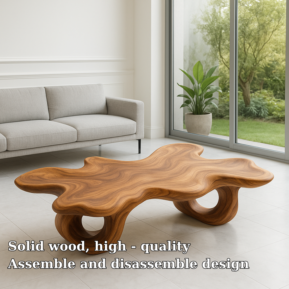 Handcrafted Solid Wood Coffee Table – Organic Sculptural Wave Design Kitchnce
