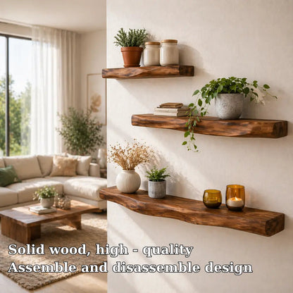 Solid Wood Floating Wall Shelf Rustic Live Edge Wall Mounted Shelf Kitchnce