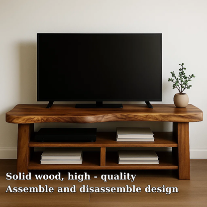 Solid Wood TV Stand with Open Shelves Rustic Live Edge Entertainment Center