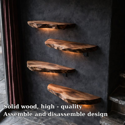 Live Edge Rustic Floating Wood Shelf - Handmade Solid Wood Wall Decor