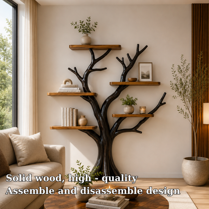 Tree Bookshelf, Handmade Solid Wood Display Shelf