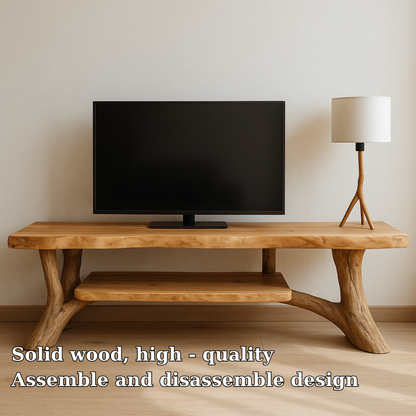 Handcrafted Solid Wood TV Stand – Natural Live Edge Rustic Design for Modern Interiors Kitchnce