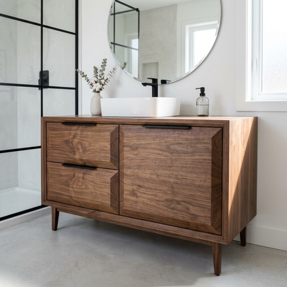 Solid Wood Bathroom Vanity with Drawer & Cabinet – Modern Minimal Base