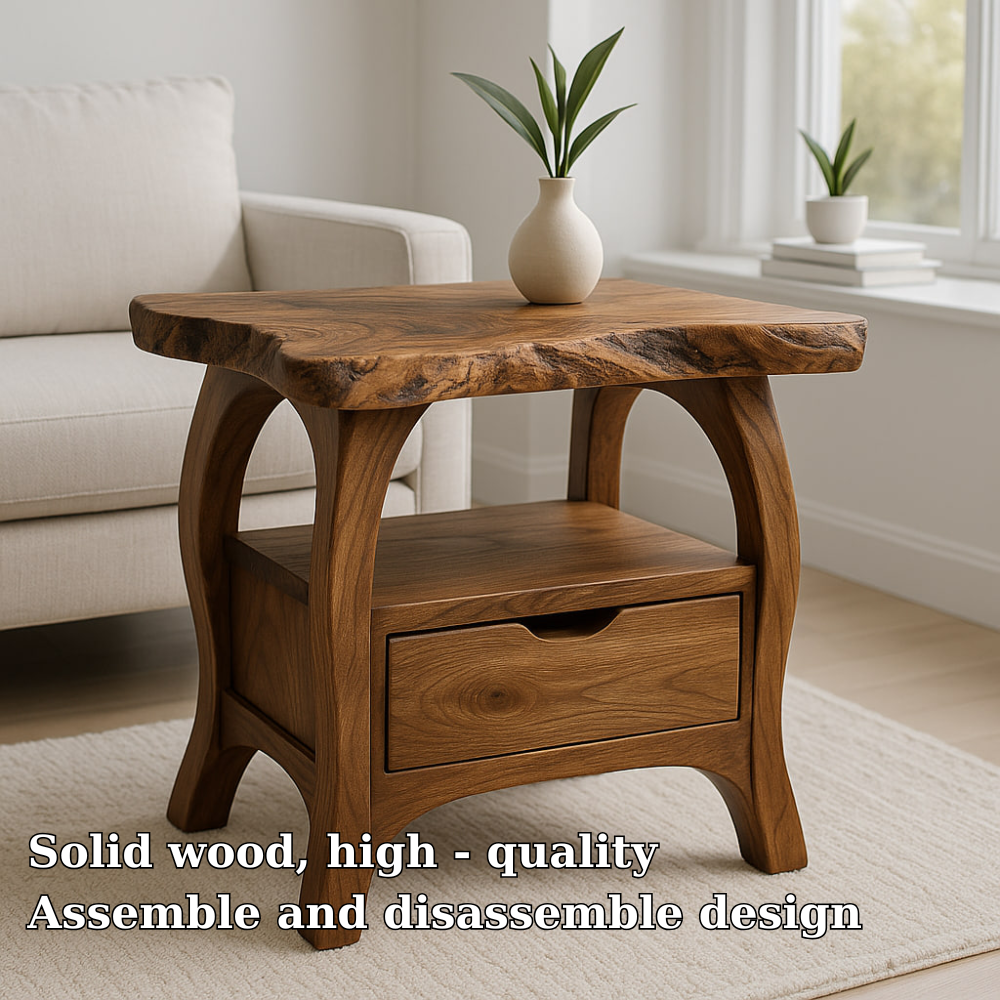 Handcrafted Solid Wood End Table with Drawer – Live Edge Organic Side Table Kitchnce