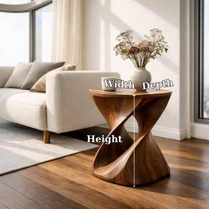 Modern Sculptural Solid Wood End Table – Artistic Curved Side Table for Living Room Kitchnce