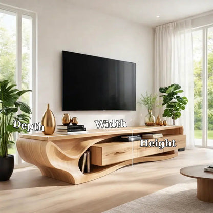 Solid Wood TV Cabinet with Curved Base – Modern Oak Media Console Kitchnce