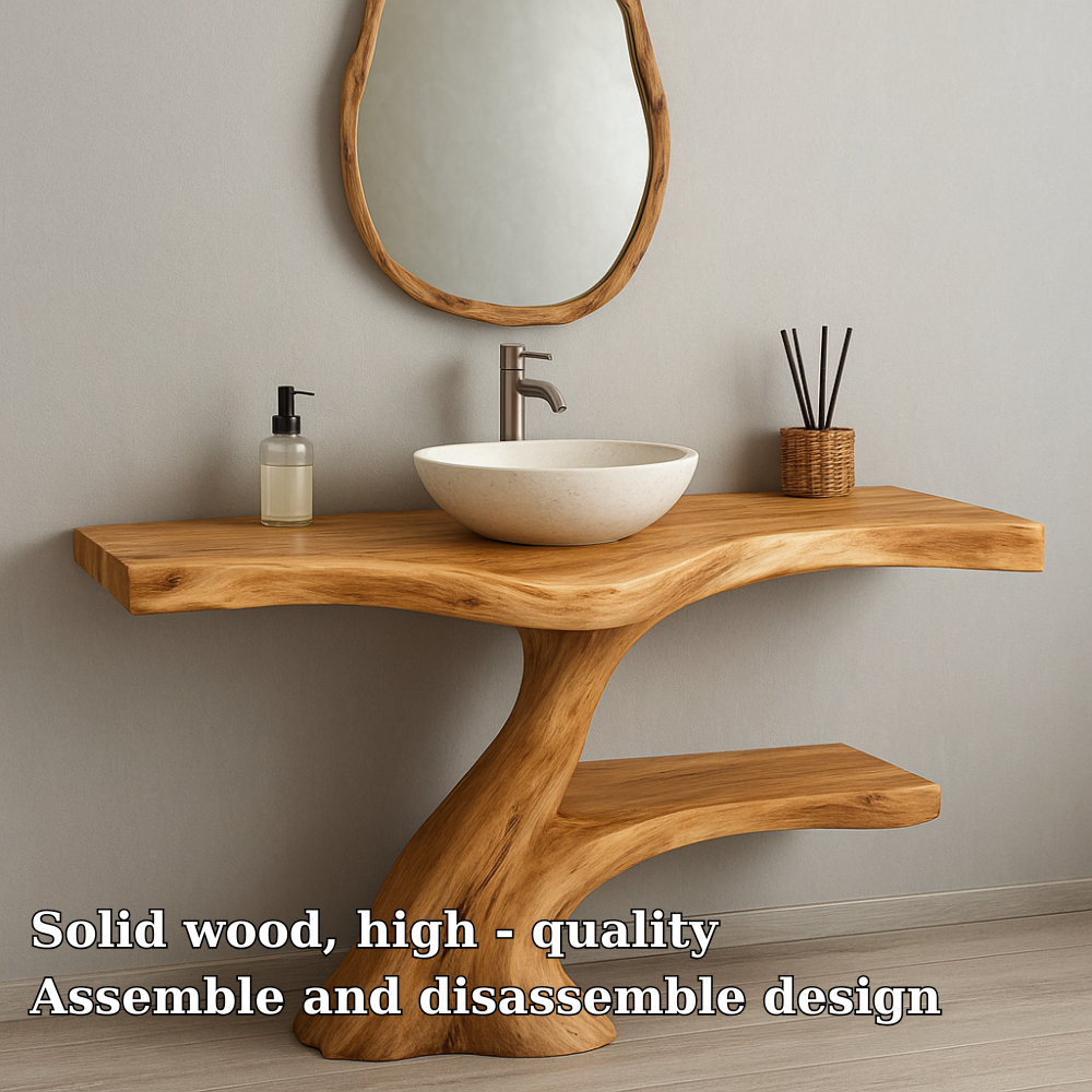 Handcrafted Solid Wood Bathroom Vanity – Organic Modern Design with Natural Live Edge Kitchnce